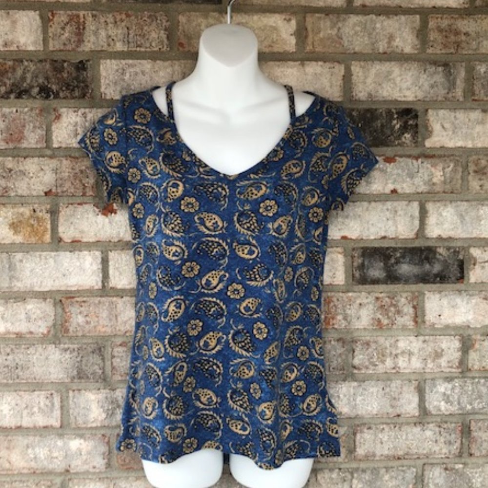 CHAPS BLUE PAISLEY PRINT COLD SHOULDER TOP SMALL